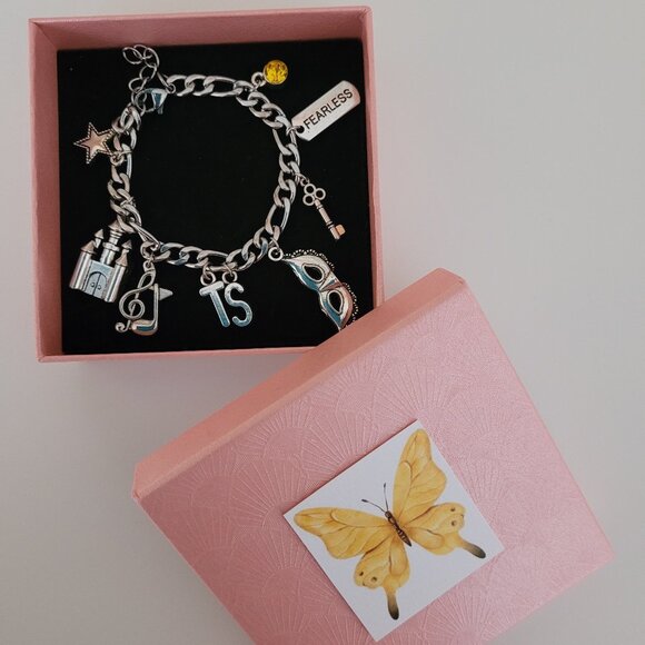 Taylor Swift's " Fearless Eras" Inspired Figaro Stainless Steel Charm Bracelet - Picture 2 of 3
